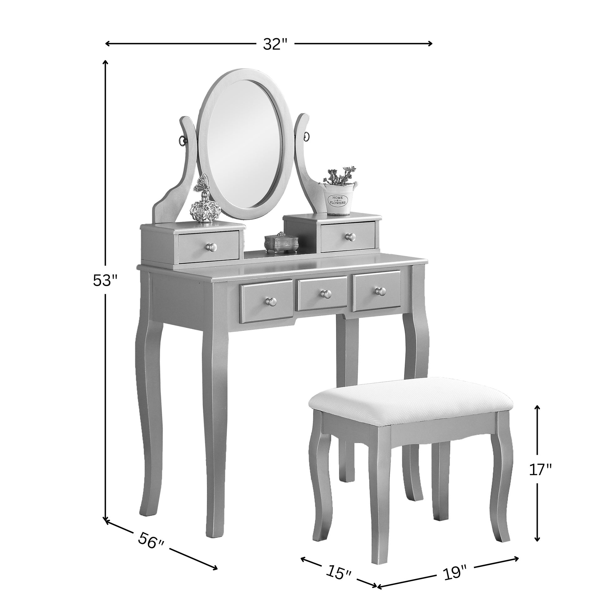 Ashley Wood Make-Up Vanity Table and Stool Set, White