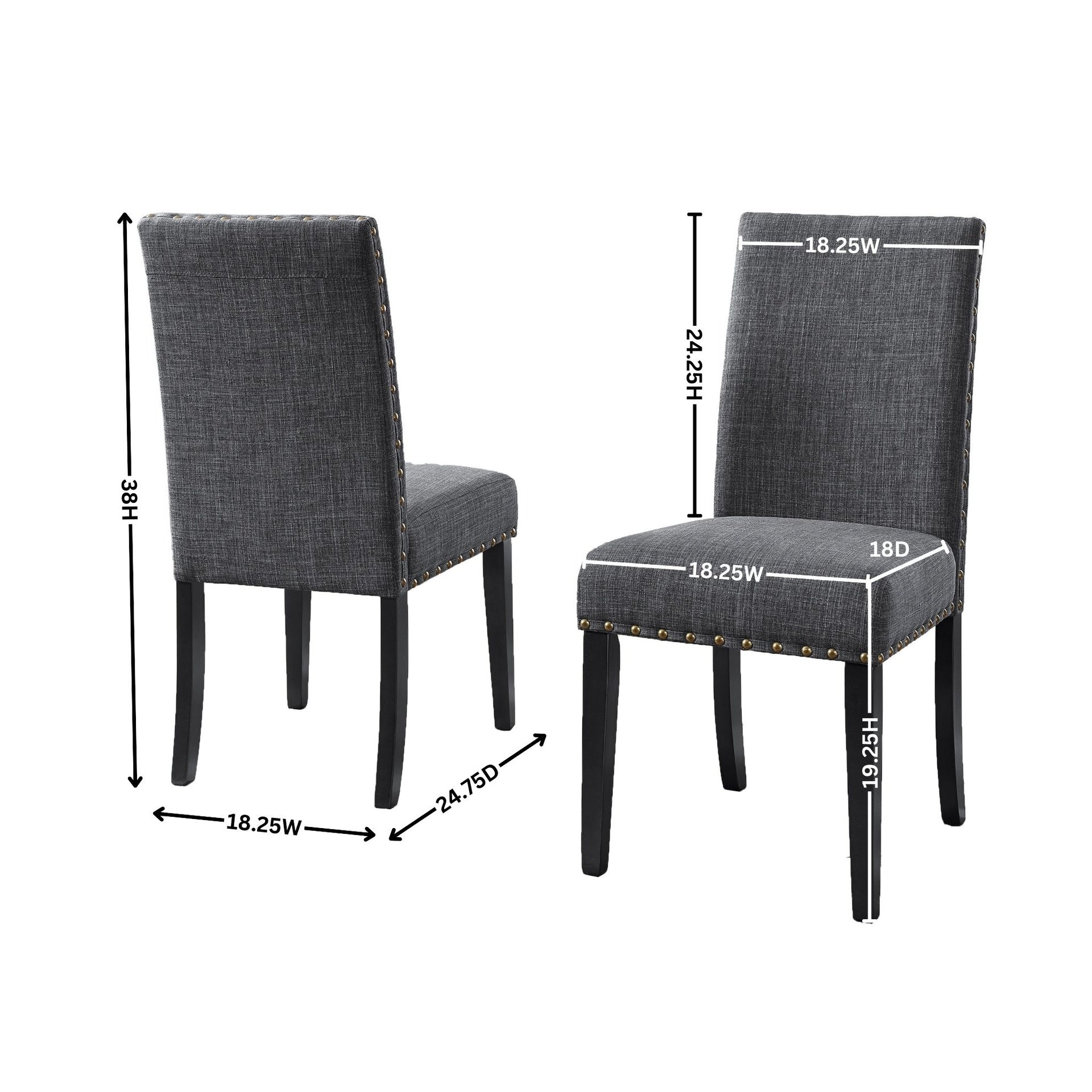 Biony Fabric Dining Chairs with Nailhead Trim, Set of 2, Gray