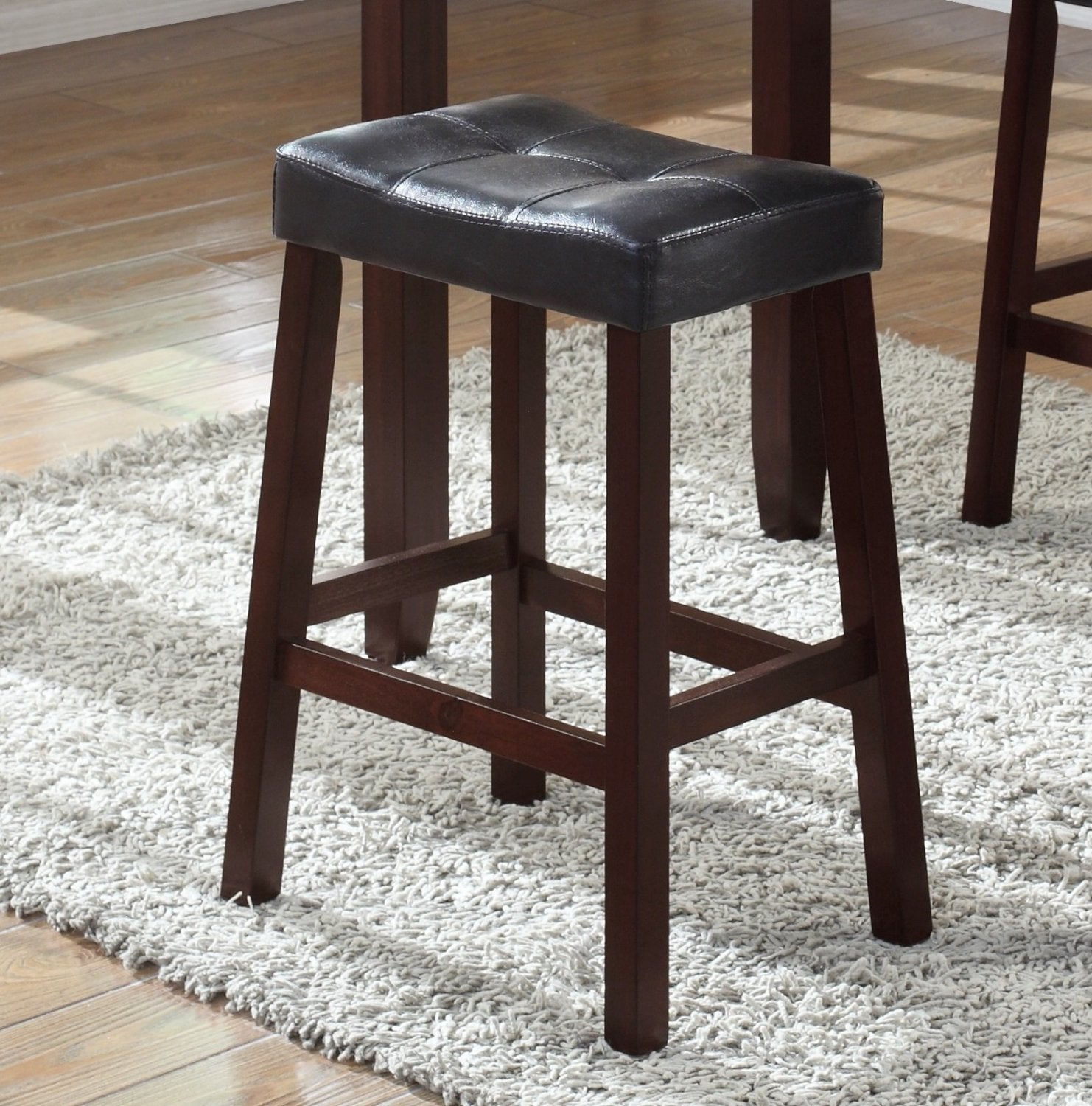 3-Piece Counter Height Glossy Print Marble Breakfast Table with Stools, Espresso