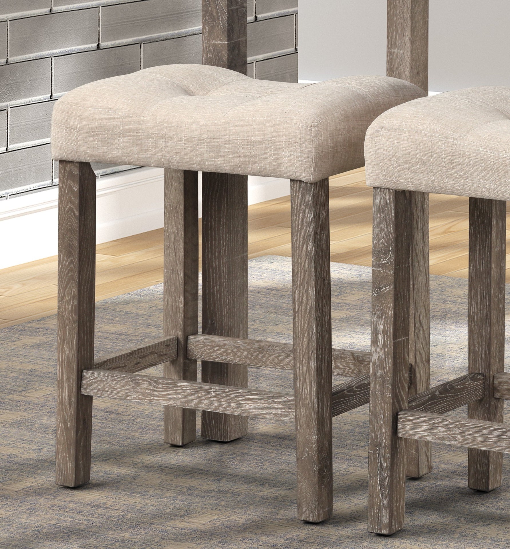 Sora Button Tufted Counter Height Saddle Stool, Set of 2, Taupe