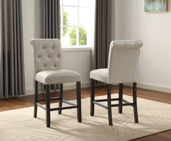 Leviton Solid Wood Tufted Asons Counter Height Stool, Set of 2, Tan