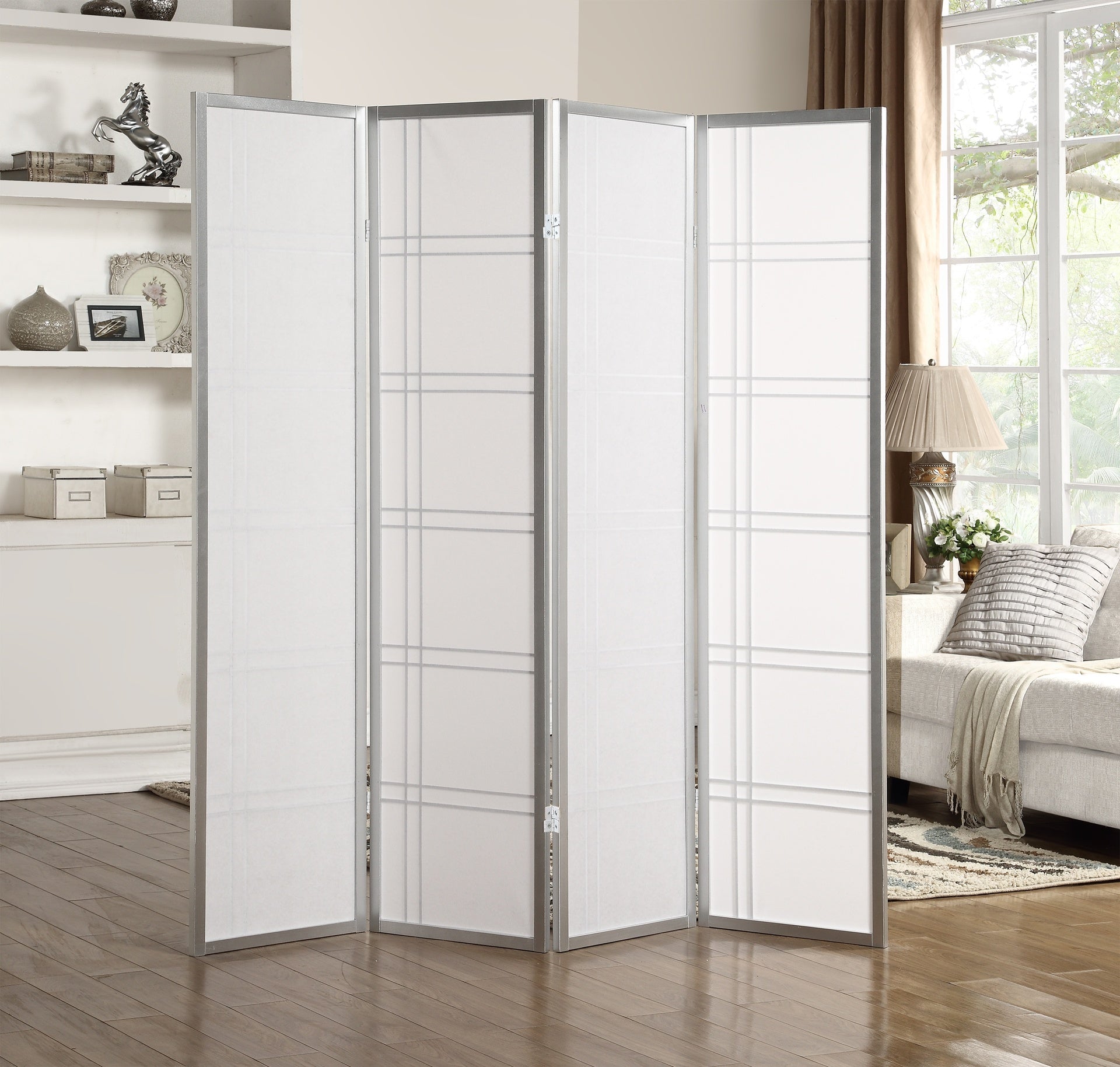Seto 4-Panel Room Divider Screen, Silver