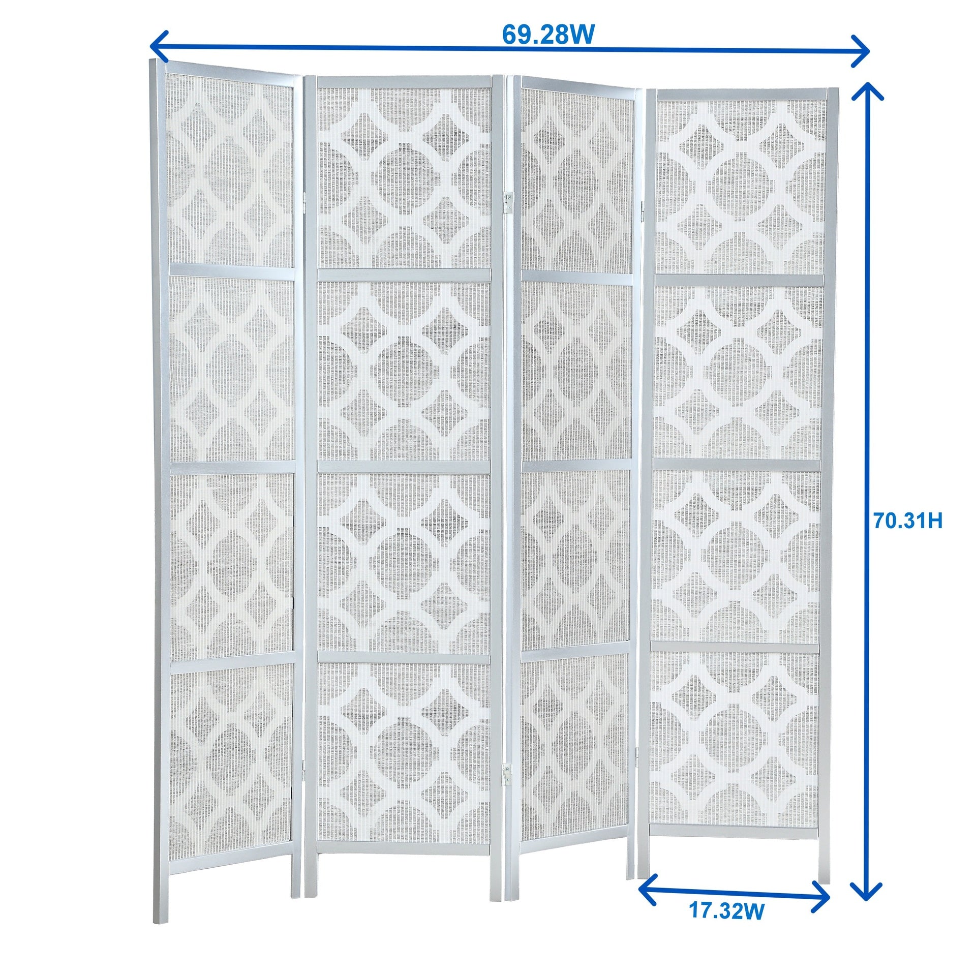 Quarterfoil infused Diamond Design 4-Panel Room Divider, Silver