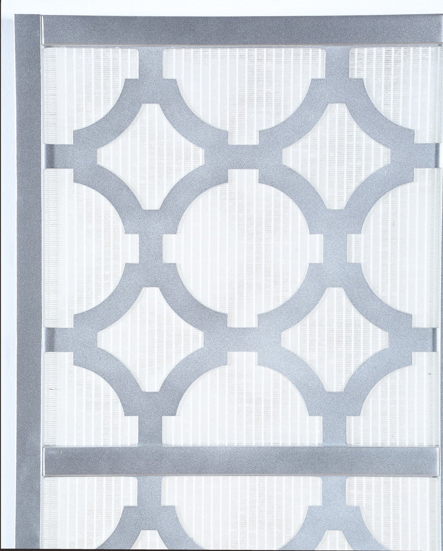 Quarterfoil infused Diamond Design 4-Panel Room Divider, Silver