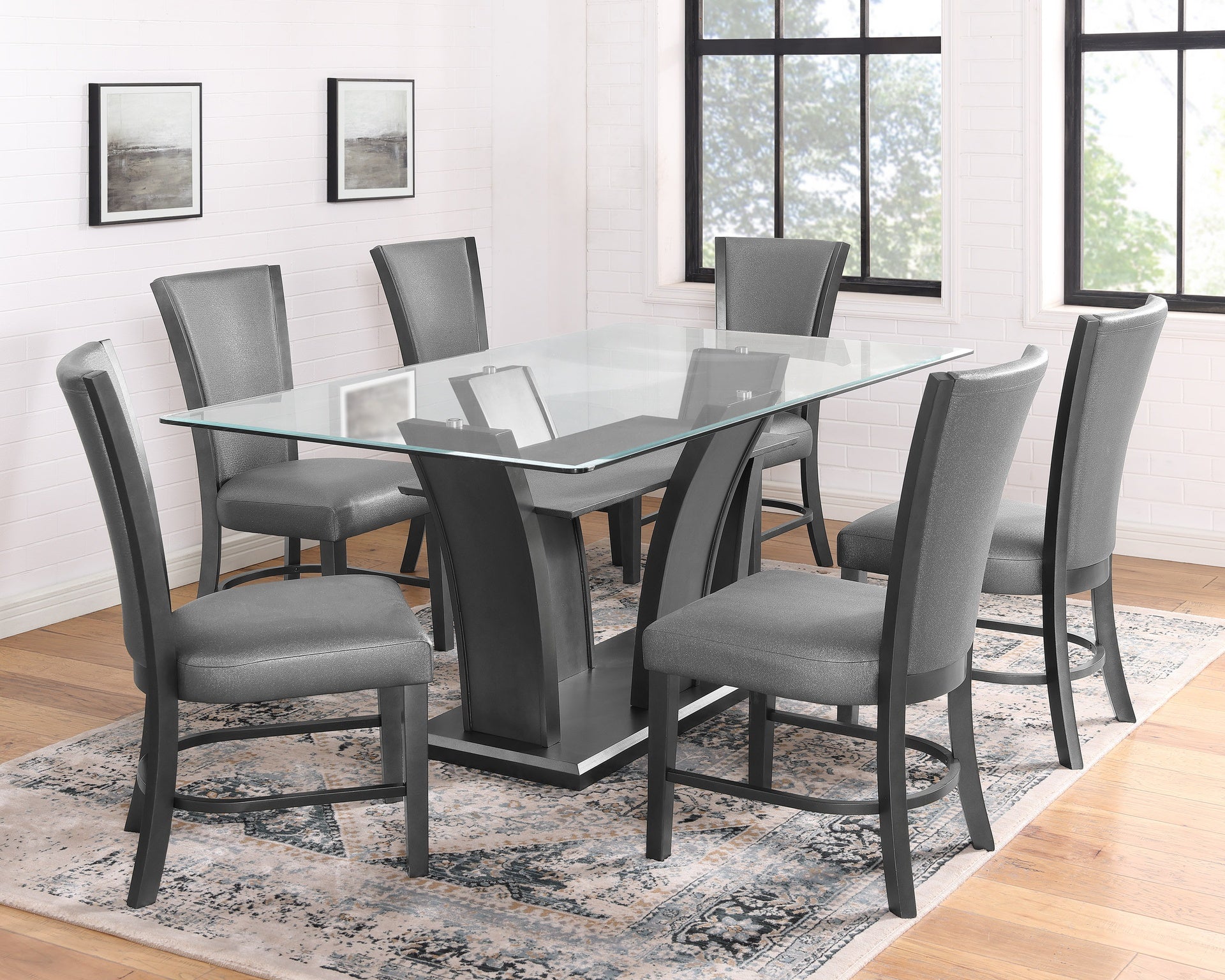 2pc Contemporary Glam Upholstered Dining Side Chair Padded Plush Gray Fabric Upholstery Rich Black Color Wooden Furniture