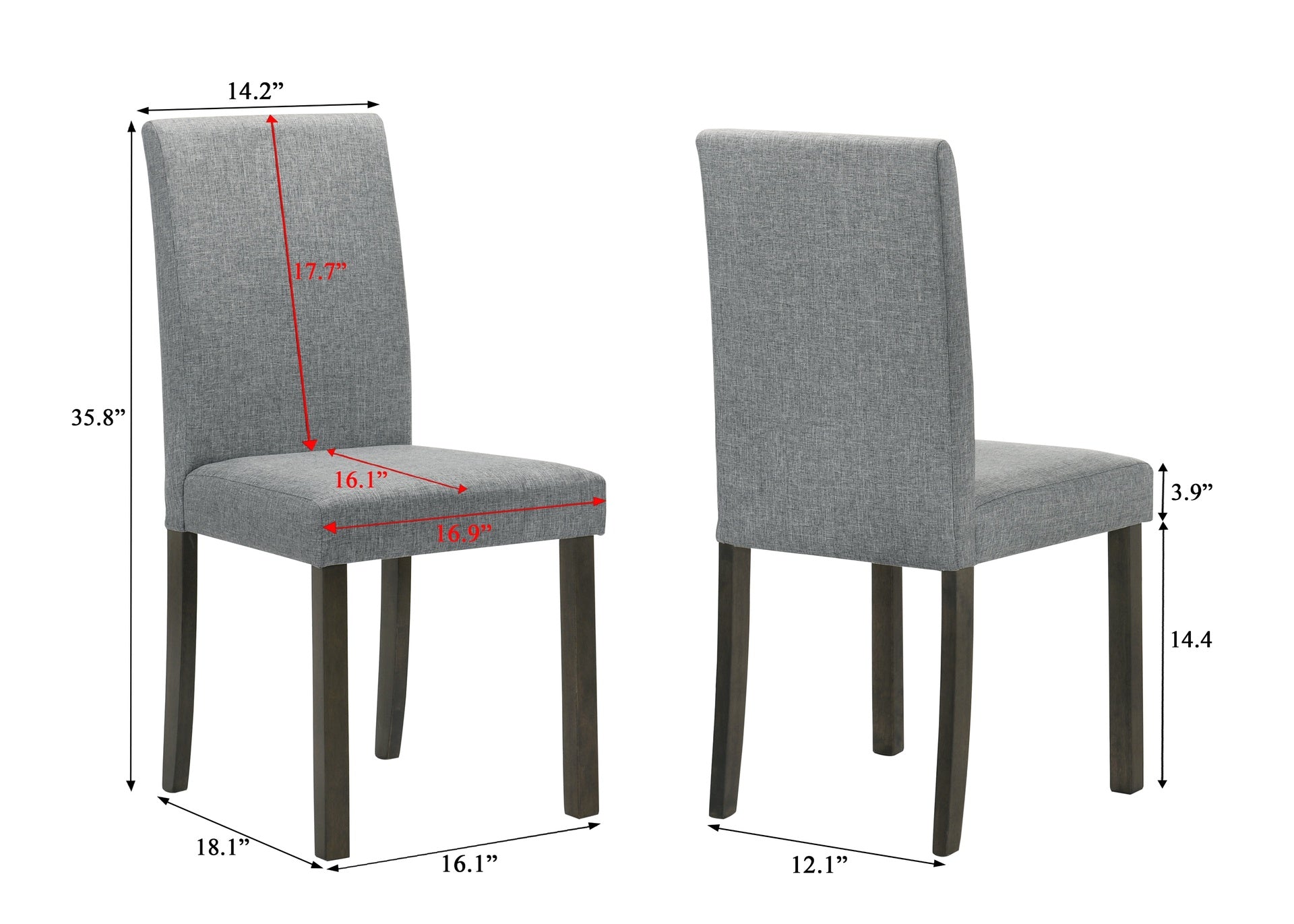 4pc Set Contemporary Style Upholstered Dining Chairs Gray Fabric Dining Room Wooden Furniture