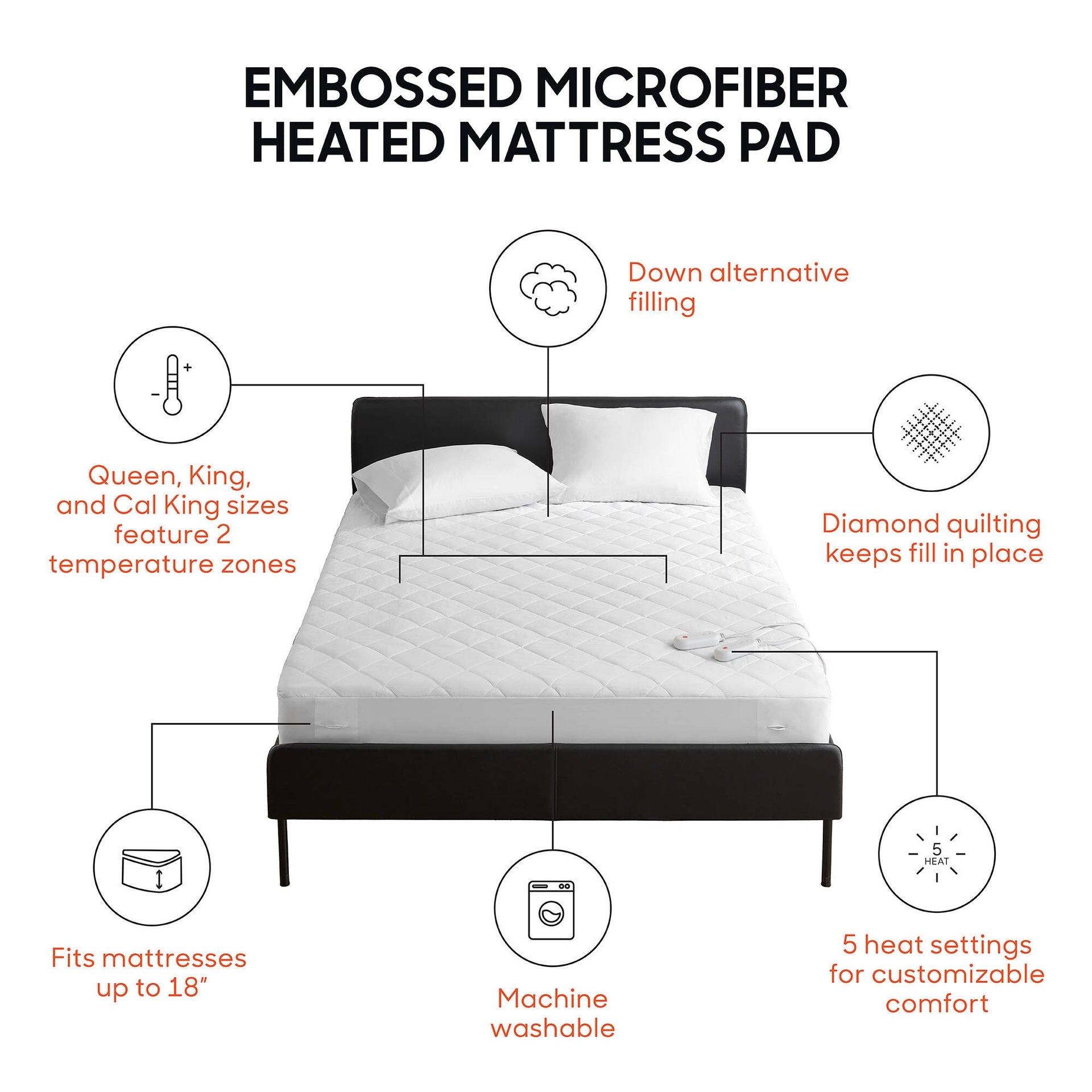 1 PCS King Heated Mattress Pad White