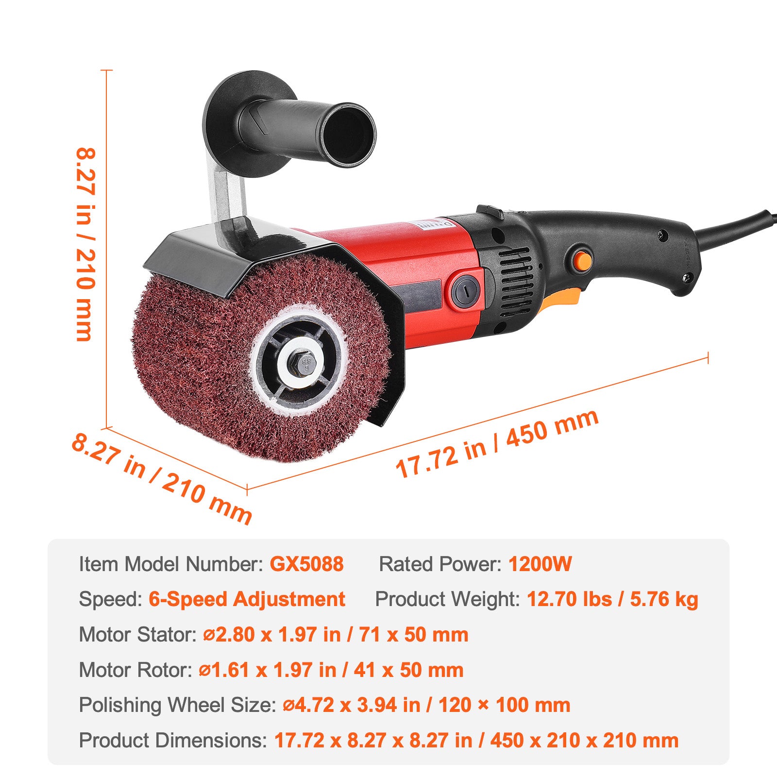 Burnishing Polishing Machine 1200W 6-Speed Electric Metal Polisher 4 Wheel