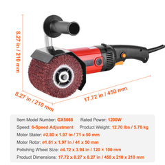 Burnishing Polishing Machine 1200W 6-Speed Electric Metal Polisher 4 Wheel