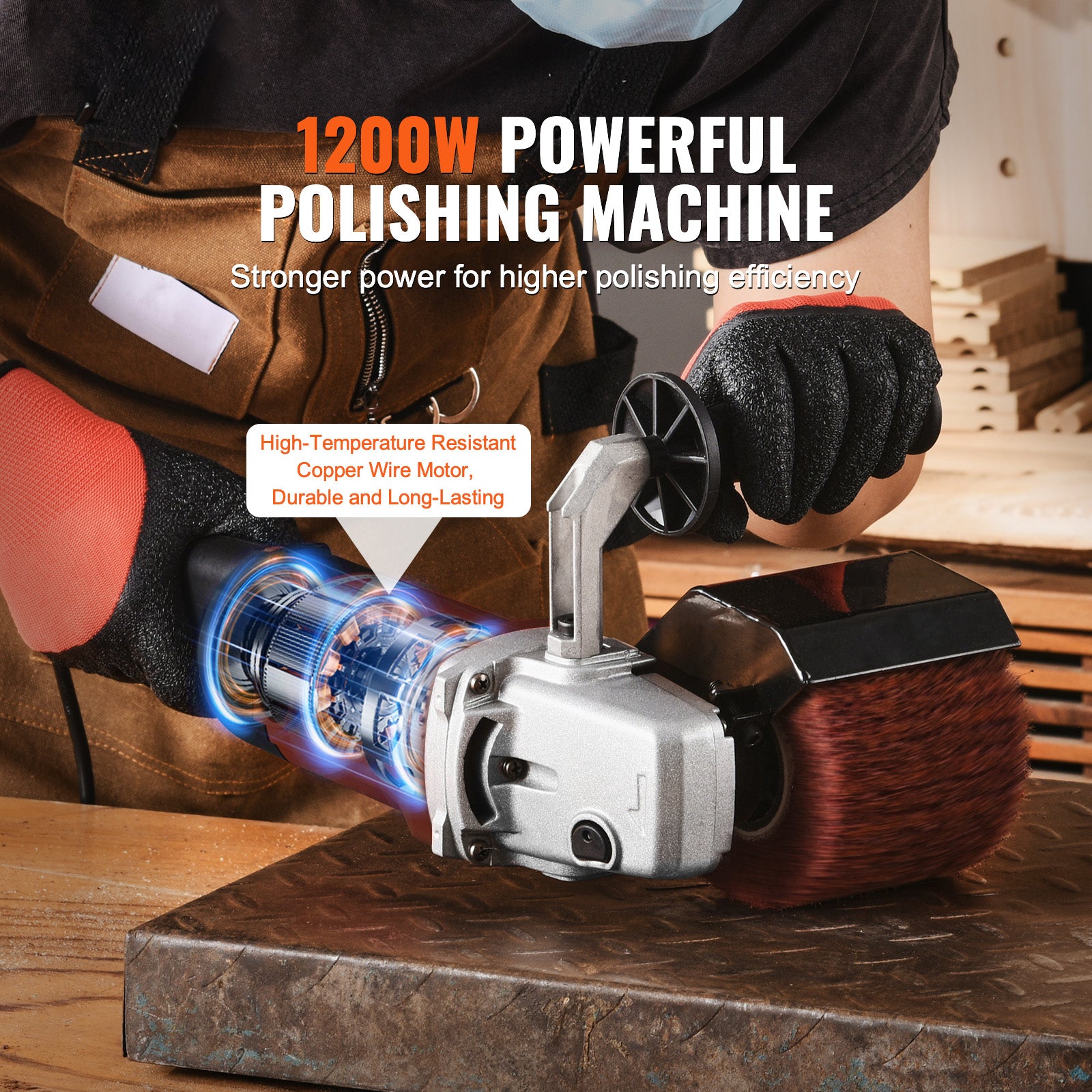 Burnishing Polishing Machine 1200W 6-Speed Electric Metal Polisher 4 Wheel