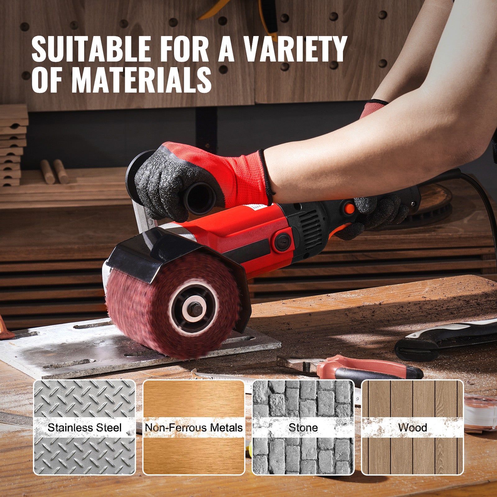 Burnishing Polishing Machine 1200W 6-Speed Electric Metal Polisher 4 Wheel