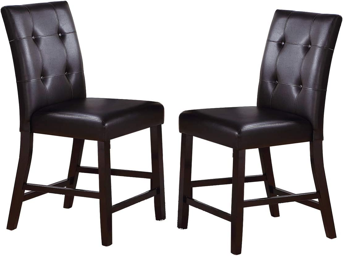 Simple Contemporary Set of 2 Counter Height Chairs Brown Finish Dining Seating's Cushion Chair Tufted Back Kitchen Dining Room