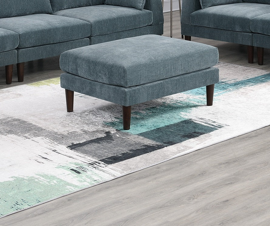 Beautiful Mineral Color Ottoman Morgan Fabric 1pc Ottoman Soft Cushion Wood Legs Living Room Furniture