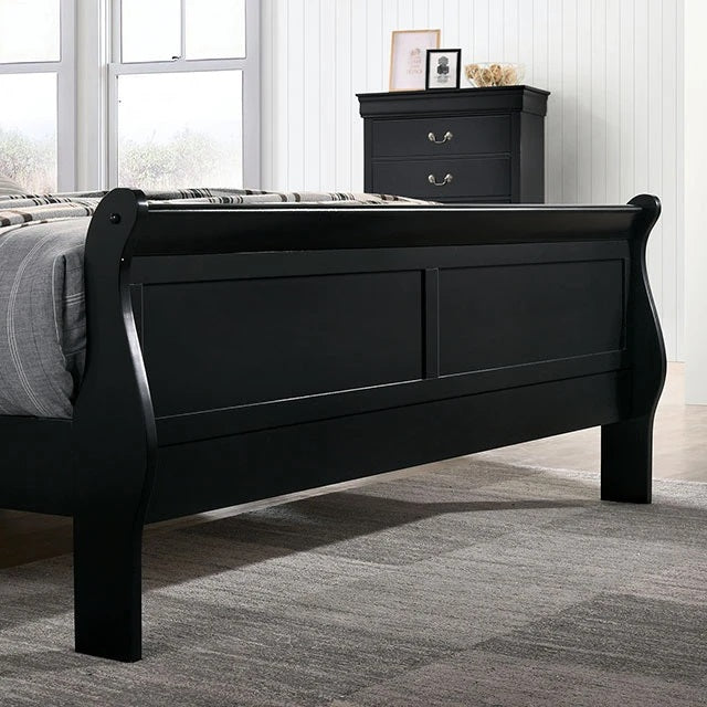 Queen Size Bed Black Louis Phillipe Solidwood 1pc Bed Bedroom Sleigh Bed Contemporary Style
