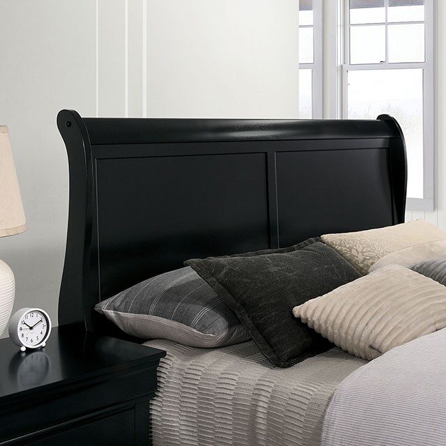 Queen Size Bed Black Louis Phillipe Solidwood 1pc Bed Bedroom Sleigh Bed Contemporary Style