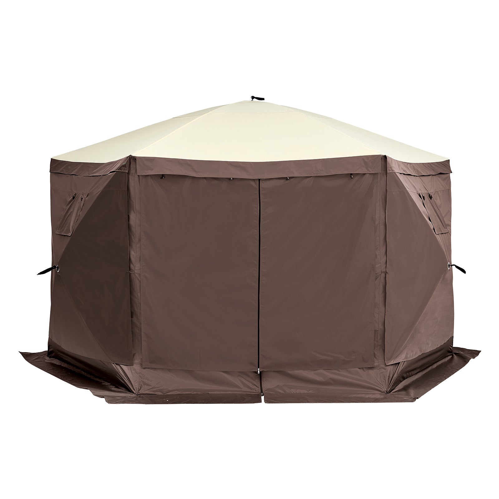 Pop Up Gazebo Tent, Pop-Up Screen Tent 6 Sided Canopy Sun Shelter with 6 Removable Privacy Wind Cloths & Mesh Windows, 11.5x11.5FT Quick Set Screen Tent with Mosquito Netting, Brown