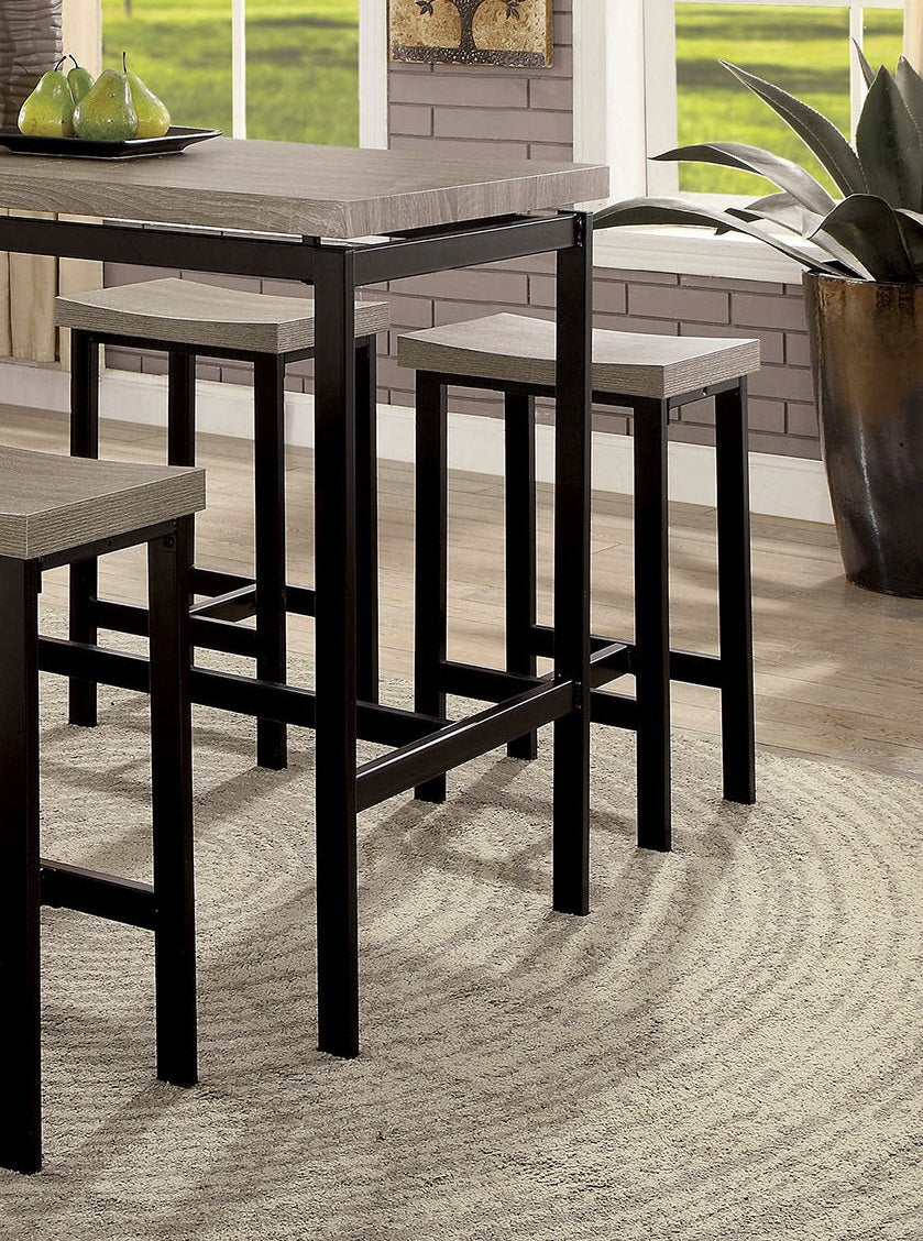 5 Pc Counter Height Table Set Two Tone Design Black Gray Dining Chairs Sturdy Metal Construction PVC Table Top Dining Room Furniture
