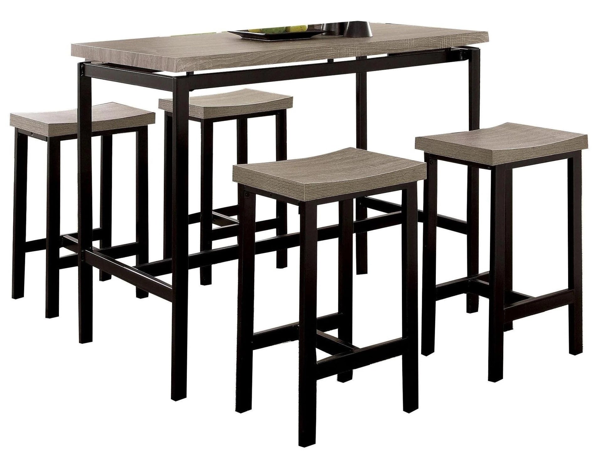 5 Pc Counter Height Table Set Two Tone Design Black Gray Dining Chairs Sturdy Metal Construction PVC Table Top Dining Room Furniture