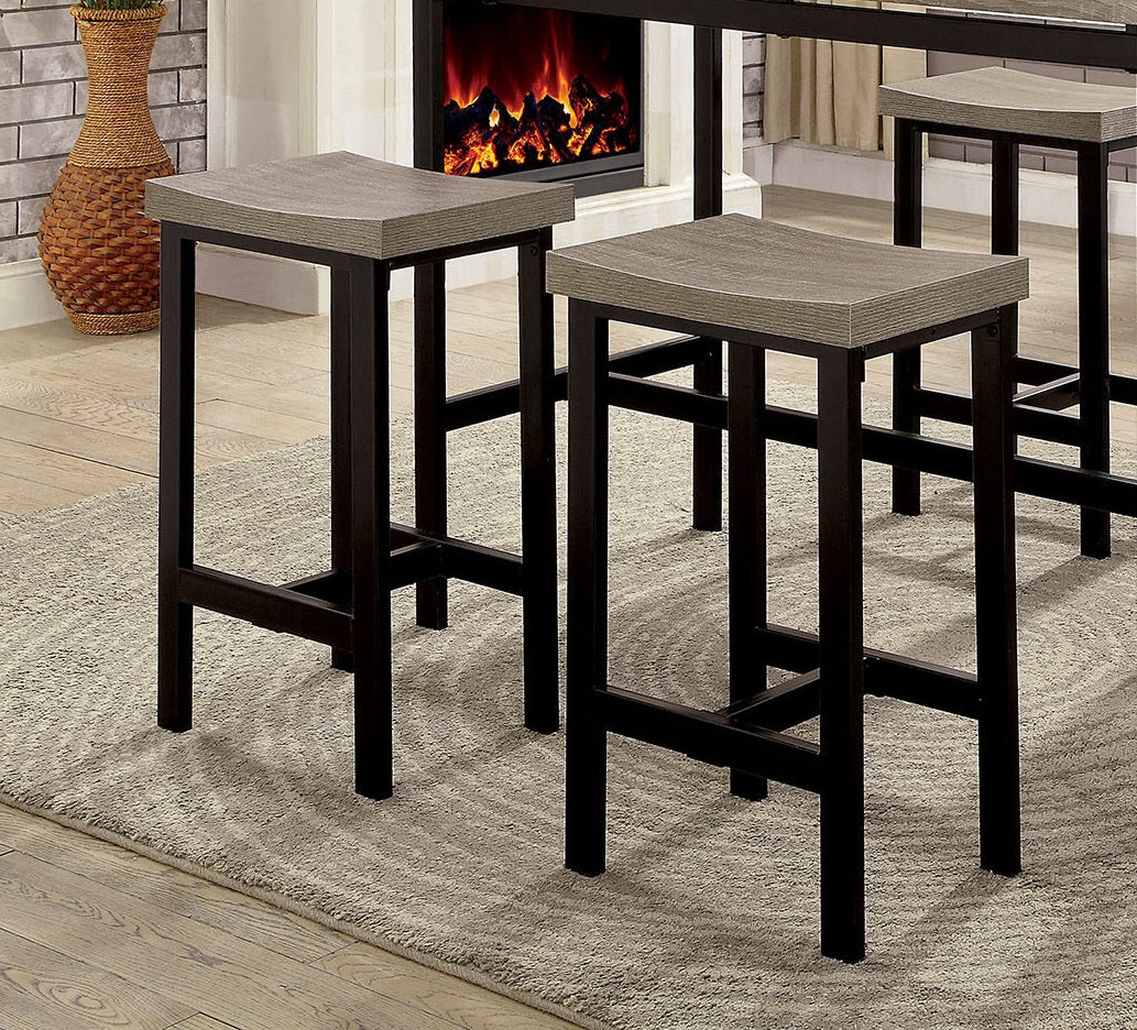 5 Pc Counter Height Table Set Two Tone Design Black Gray Dining Chairs Sturdy Metal Construction PVC Table Top Dining Room Furniture