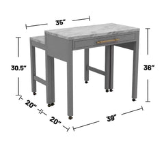 Light Gray Counter Height Table w NESTED TABLE Dining Room Furniture Faux Marble Top Table