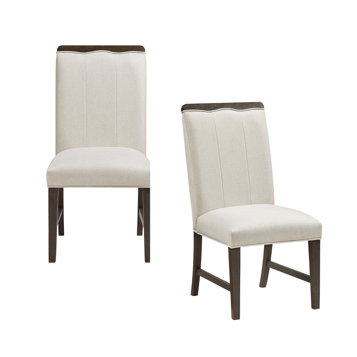 Contemporary Dining Set of 2 Side Chairs Beige Fabric Upholstery Brown Finish Wooden Furniture