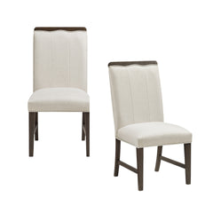 Contemporary Dining Set of 2 Side Chairs Beige Fabric Upholstery Brown Finish Wooden Furniture