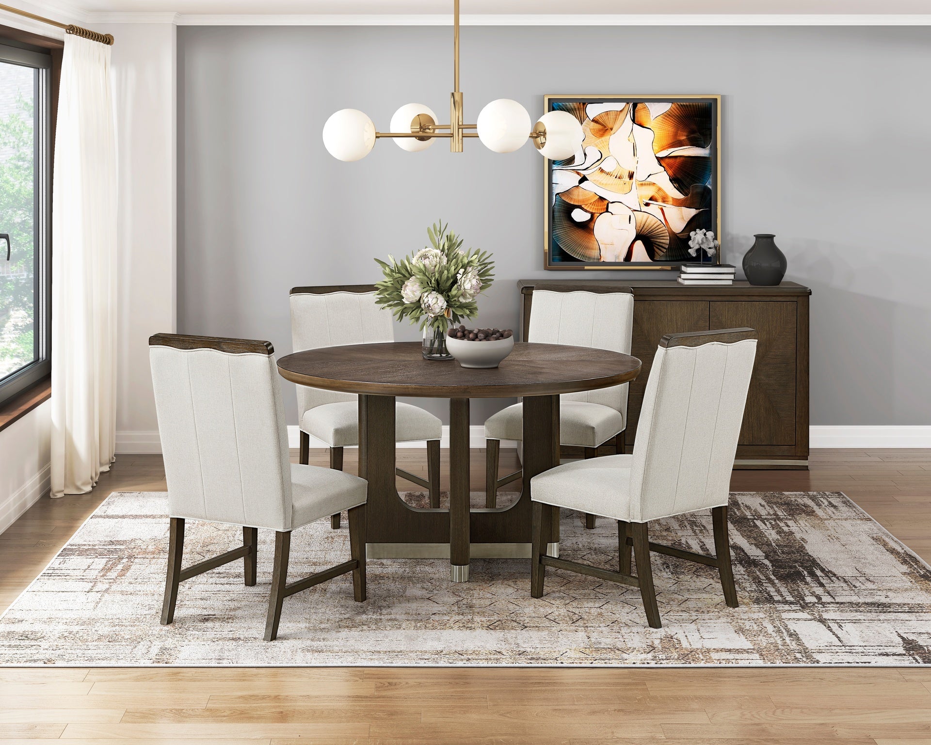 Contemporary Dining Set of 2 Side Chairs Beige Fabric Upholstery Brown Finish Wooden Furniture