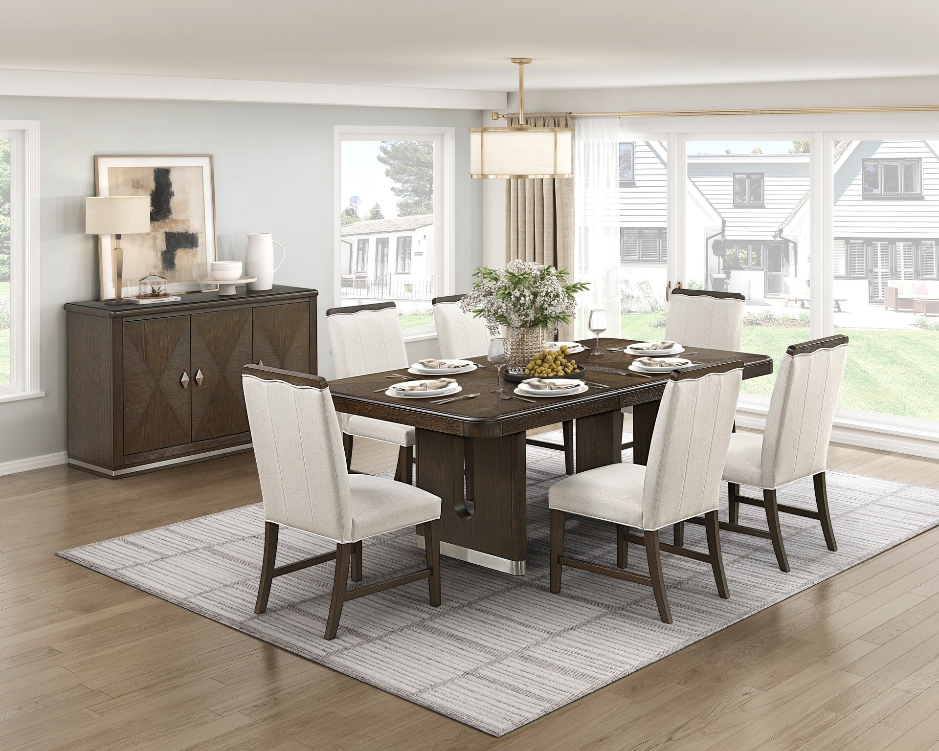 Contemporary Dining Set of 2 Side Chairs Beige Fabric Upholstery Brown Finish Wooden Furniture