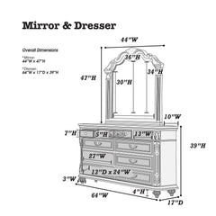 Traditional Formal Antique Cherry / Antique Walnut Unique Design Dresser w Mirror Drawers Storage Bedroom Furniture