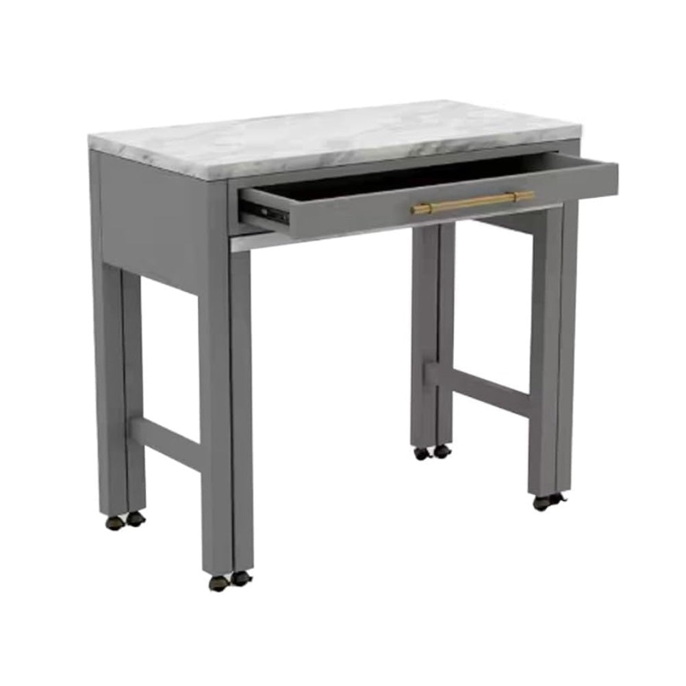 Rustic 5pc Dining Set Counter Height Dining Table w Storage drawer Faux Marble Top 4x Stools Light Gray Dining Room Furniture