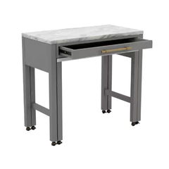 Rustic 3pc Dining Set Counter Height Dining Table w Storage drawer Faux Marble Top 2x Stools Light Gray Dining Room Furniture
