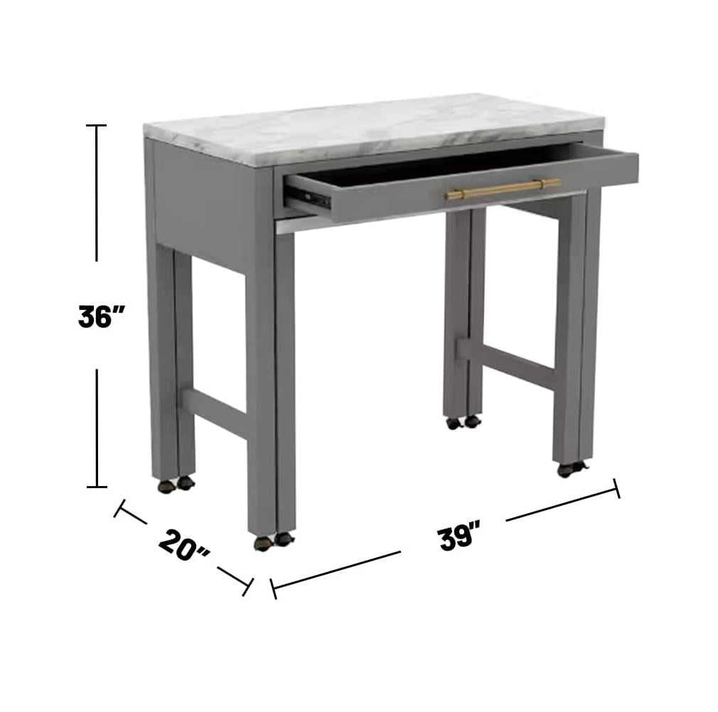 Rustic 3pc Dining Set Counter Height Dining Table w Storage drawer Faux Marble Top 2x Stools Light Gray Dining Room Furniture