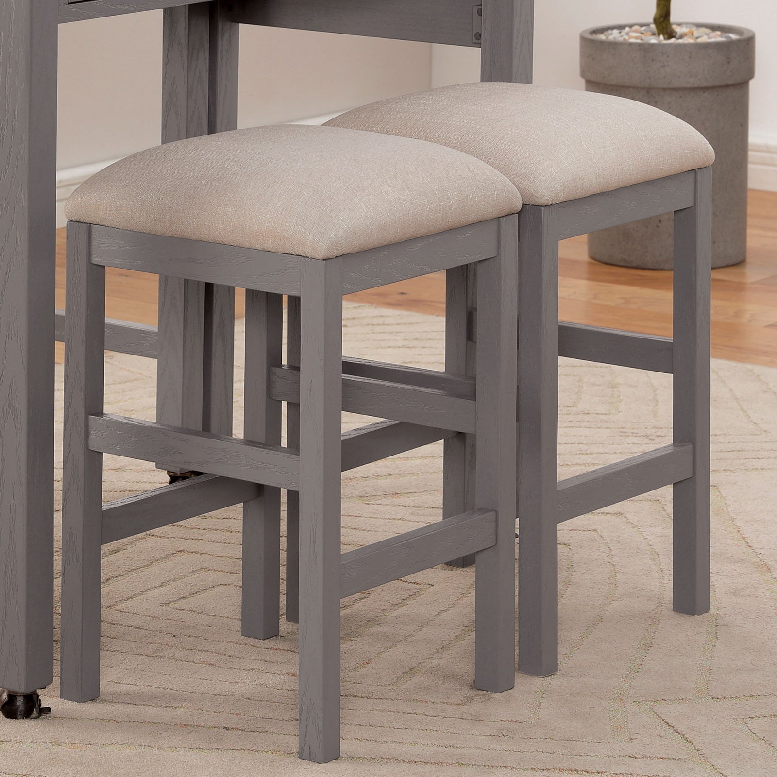 Rustic 3pc Dining Set Counter Height Dining Table w Storage drawer Faux Marble Top 2x Stools Light Gray Dining Room Furniture
