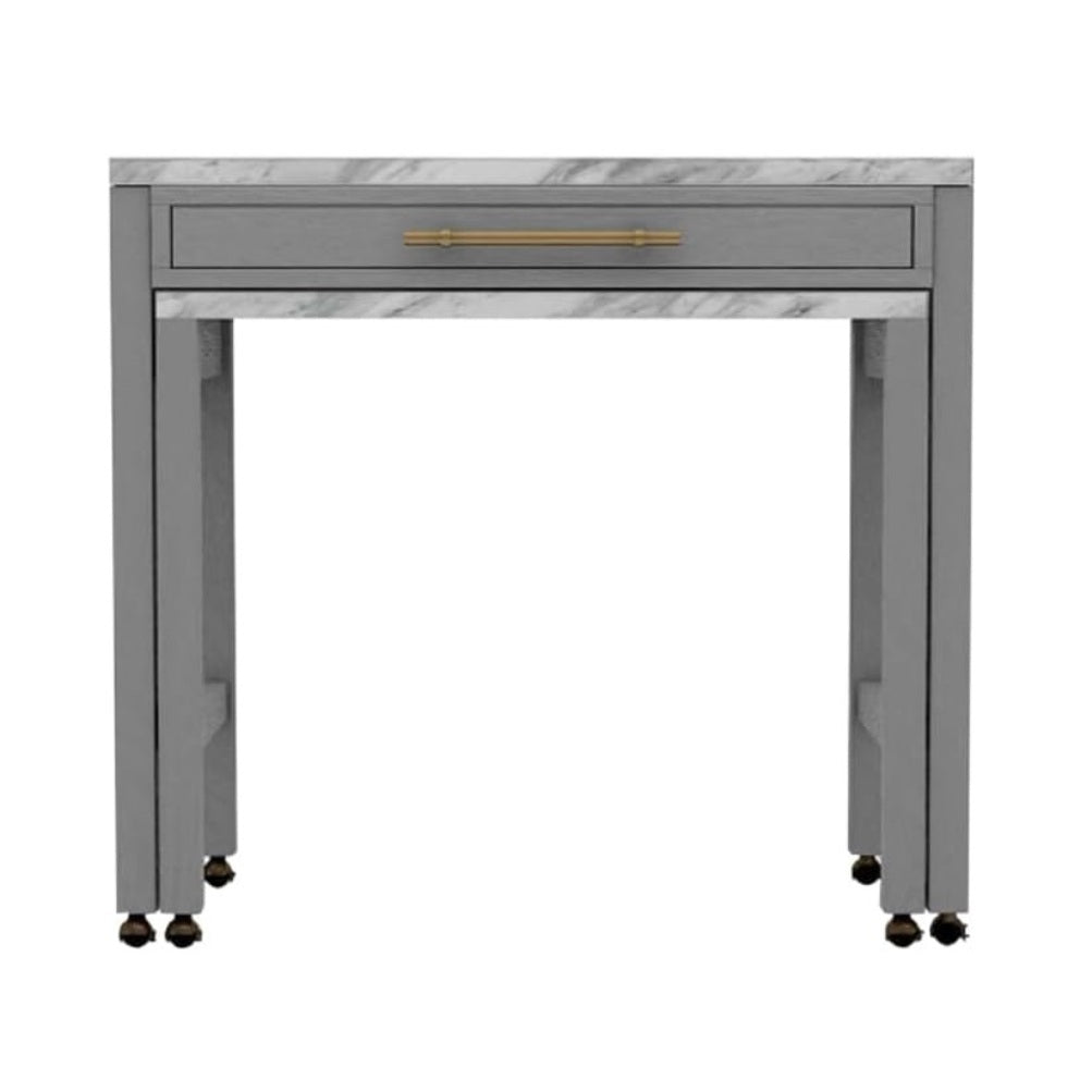Rustic 3pc Dining Set Counter Height Dining Table w Storage drawer Faux Marble Top 2x Stools Light Gray Dining Room Furniture