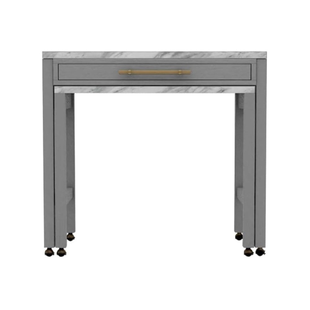 Rustic 3pc Dining Set Counter Height Dining Table w Storage drawer Faux Marble Top 2x Stools Light Gray Dining Room Furniture
