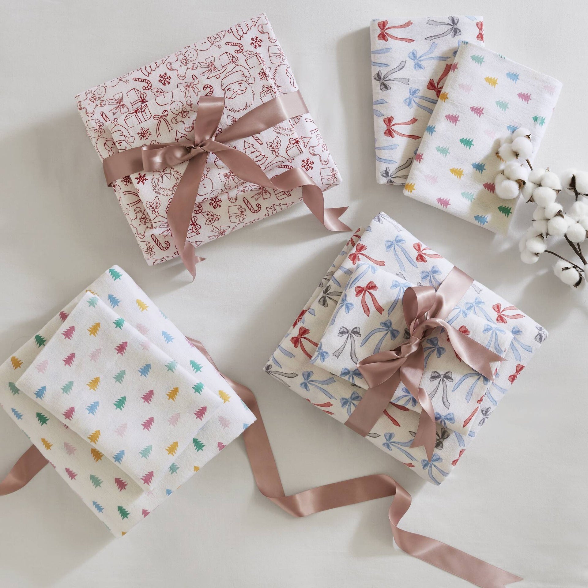 4-Piece Full 100% Cotton Flannel Pigment Printed Sheet Set,Tree Block