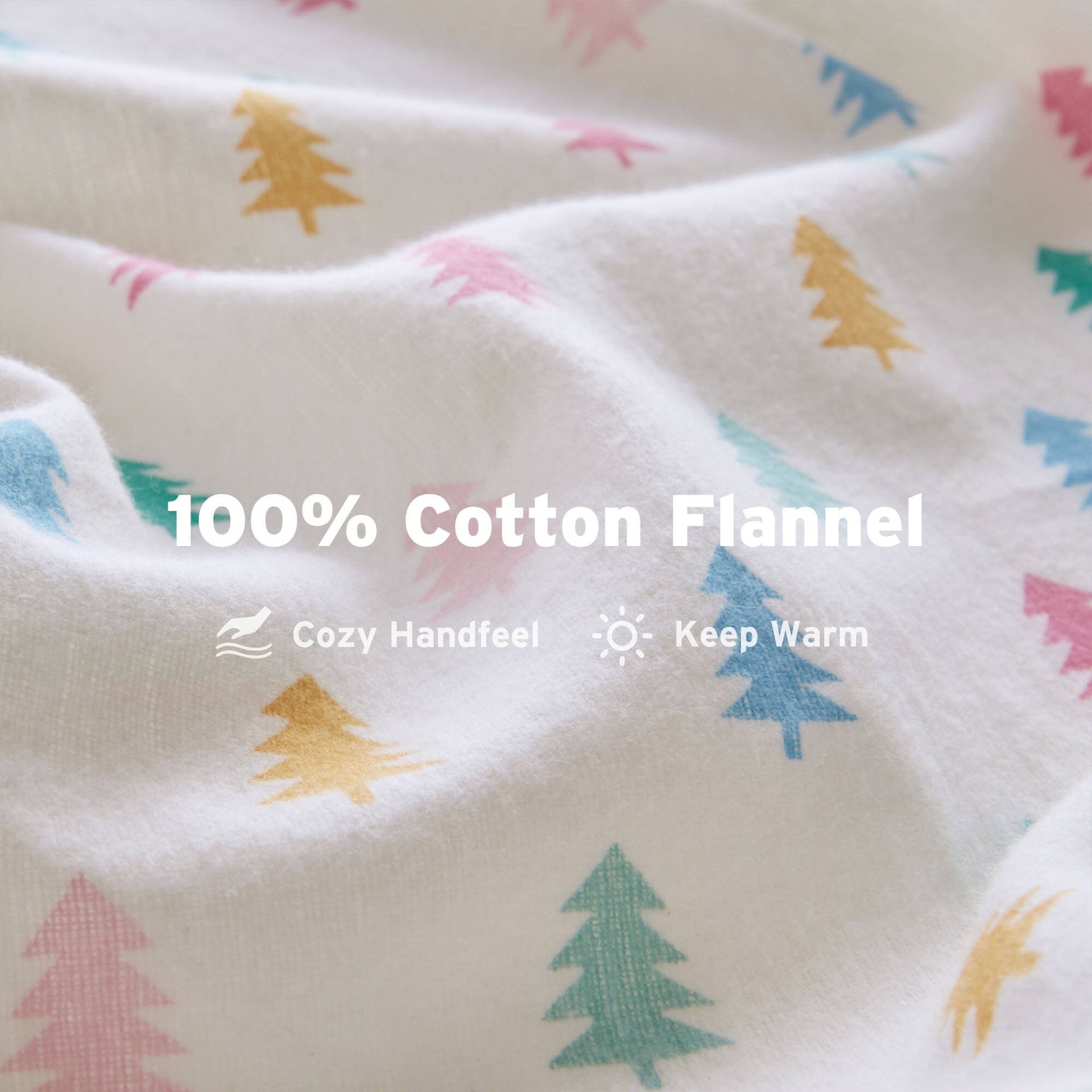 4-Piece Full 100% Cotton Flannel Pigment Printed Sheet Set,Tree Block