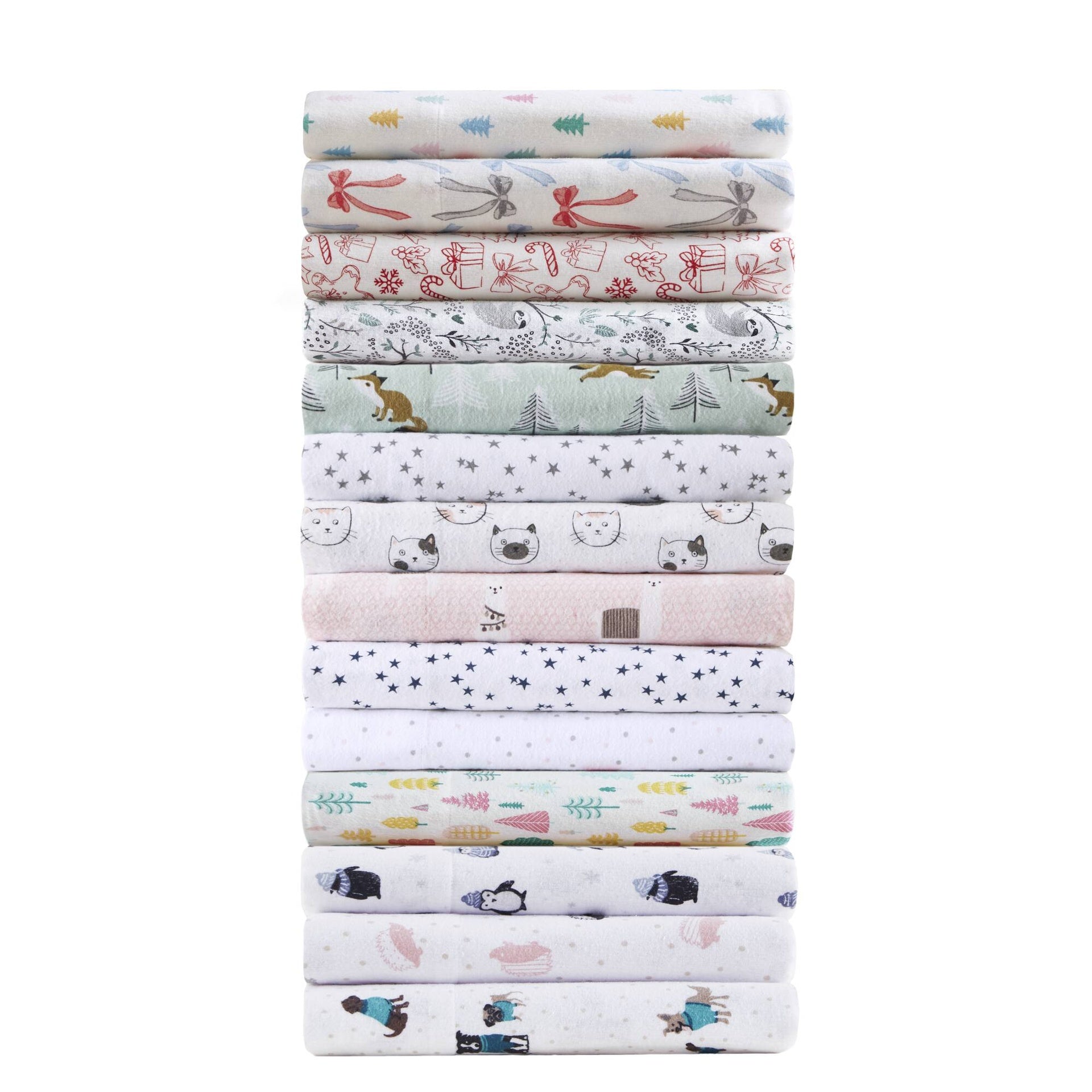 4-Piece Full 100% Cotton Flannel Pigment Printed Sheet Set,Tree Block