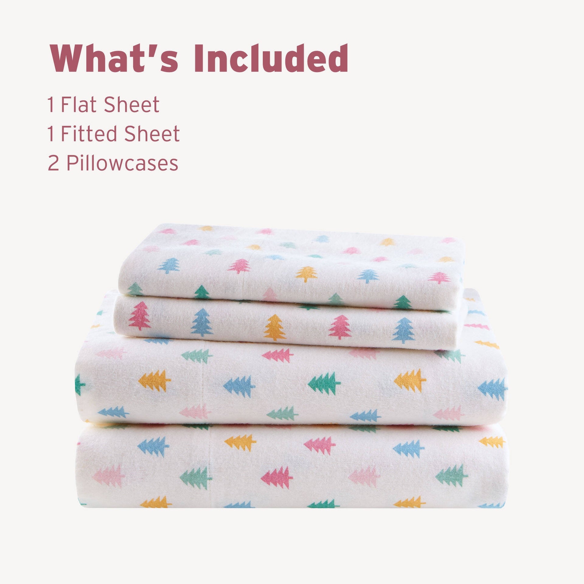 4-Piece Full 100% Cotton Flannel Pigment Printed Sheet Set,Tree Block