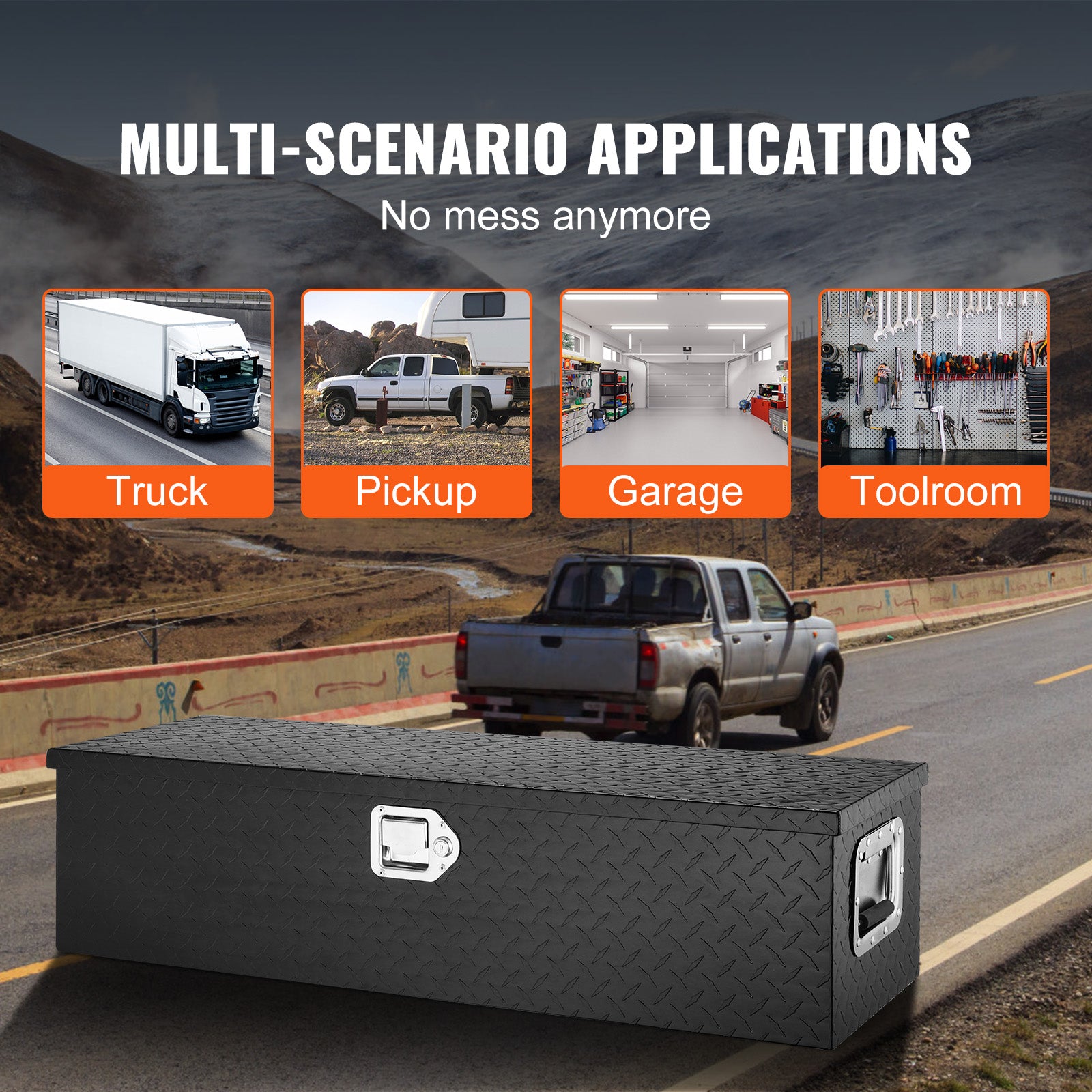 Heavy Duty Aluminum Truck Bed Tool Box, Diamond Plate Tool Box with Side Handle and Lock Keys, Storage Tool Box Chest Box Organizer for Pickup, Truck Bed, RV, Trailer, 39"x13"x10", Black