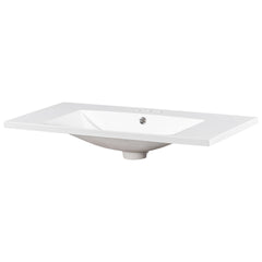 [Sink Only] 36x18" Rectangular 3 Hole Bathroom Resin Sink, Vanity Top Sink Only, Fits 4" Center Faucet, White (Faucet and cabinet not included)