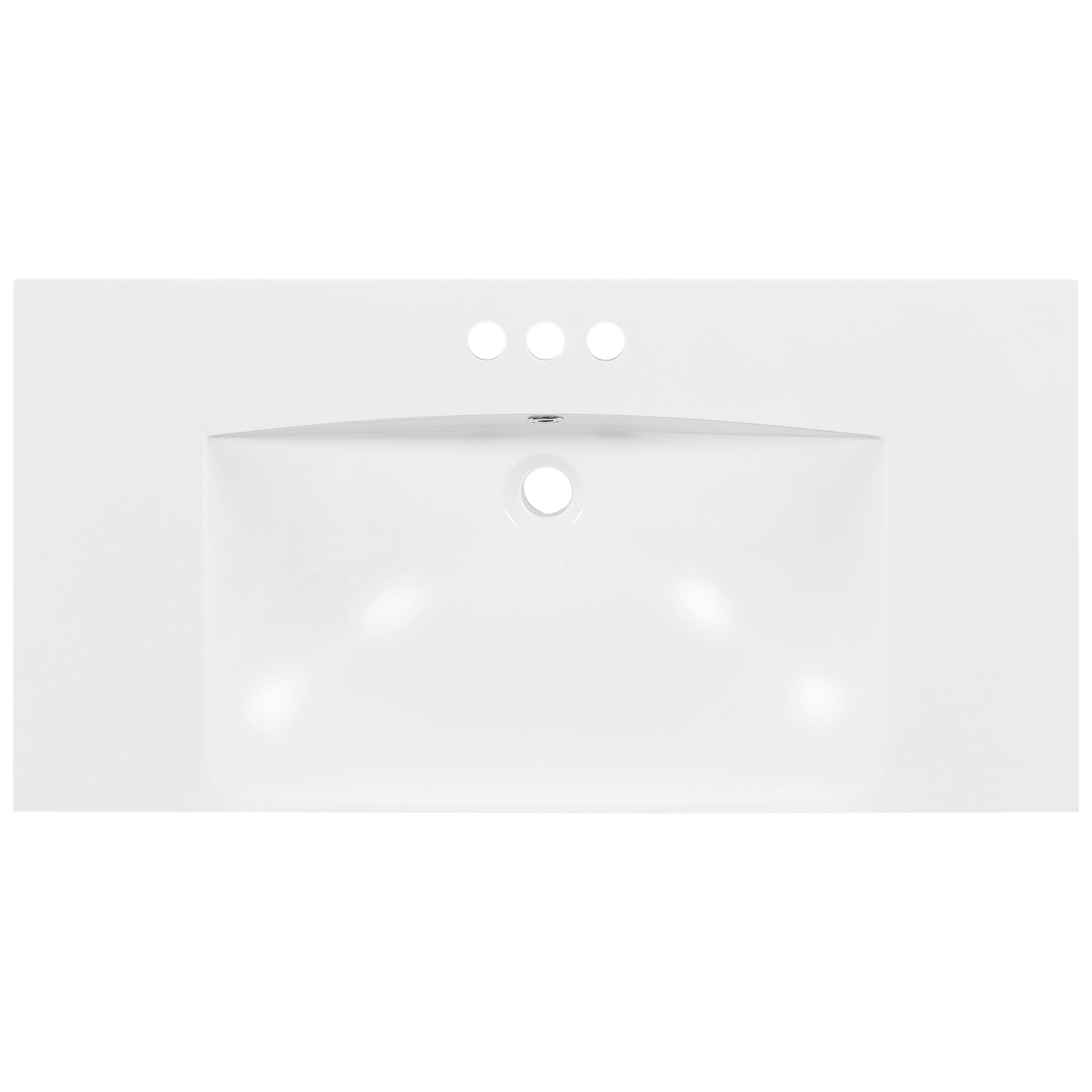 [Sink Only] 36x18" Rectangular 3 Hole Bathroom Resin Sink, Vanity Top Sink Only, Fits 4" Center Faucet, White (Faucet and cabinet not included)
