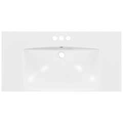 [Sink Only] 36x18" Rectangular 3 Hole Bathroom Resin Sink, Vanity Top Sink Only, Fits 4" Center Faucet, White (Faucet and cabinet not included)