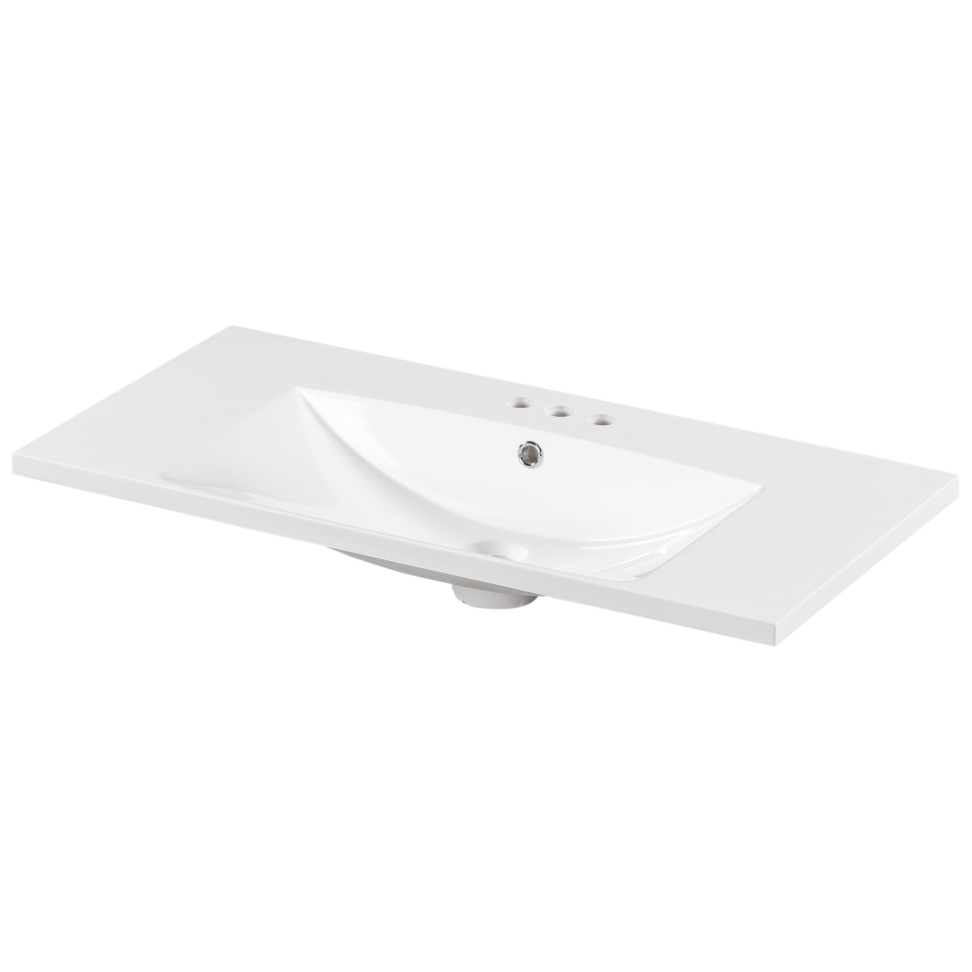 [Sink Only] 36x18" Rectangular 3 Hole Bathroom Resin Sink, Vanity Top Sink Only, Fits 4" Center Faucet, White (Faucet and cabinet not included)