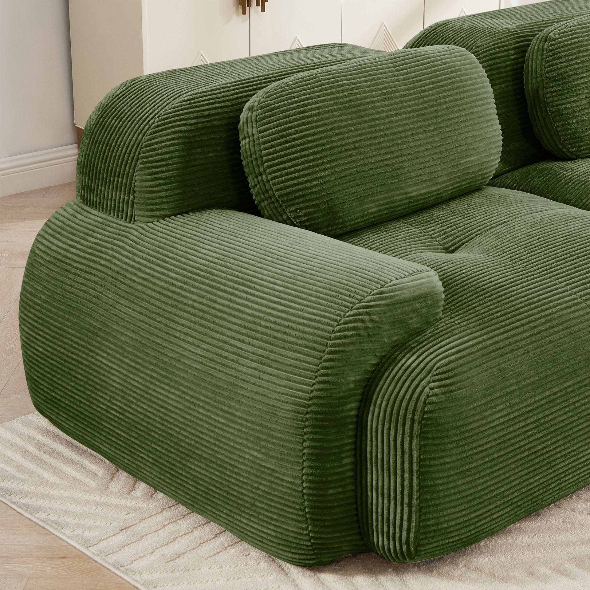 82'' loveseat sofa in luxuryCorduroy Fabric modular for free combo separation curved armrests ,anti-slip design high-resilience sponge fits living rooms bedrooms Audiovisual Room,Olive green