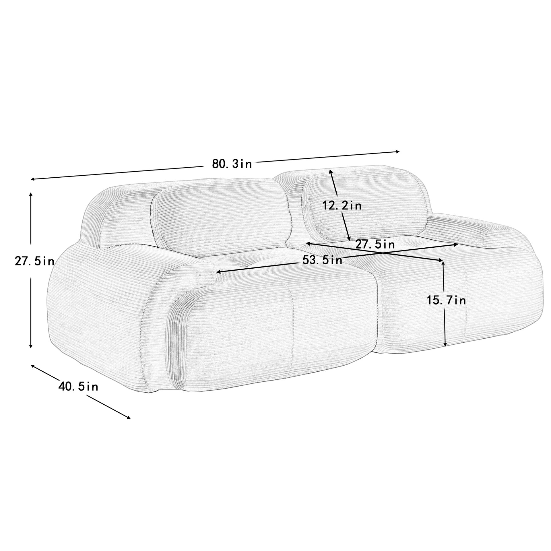 82'' loveseat sofa in luxuryCorduroy Fabric modular for free combo separation curved armrests ,anti-slip design high-resilience sponge fits living rooms bedrooms Audiovisual Room,Olive green