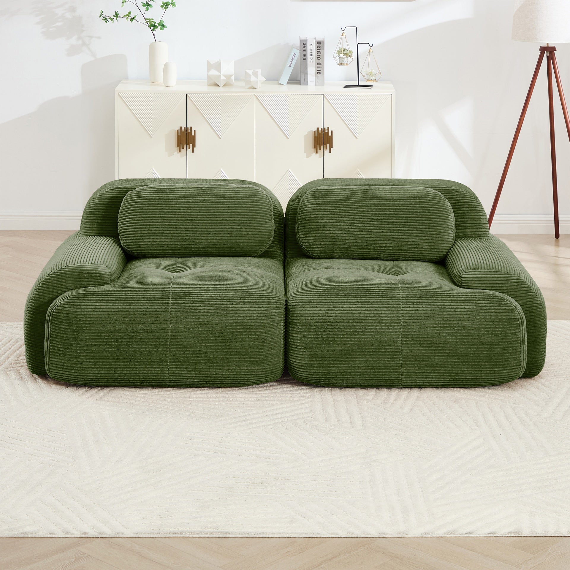 82'' loveseat sofa in luxuryCorduroy Fabric modular for free combo separation curved armrests ,anti-slip design high-resilience sponge fits living rooms bedrooms Audiovisual Room,Olive green
