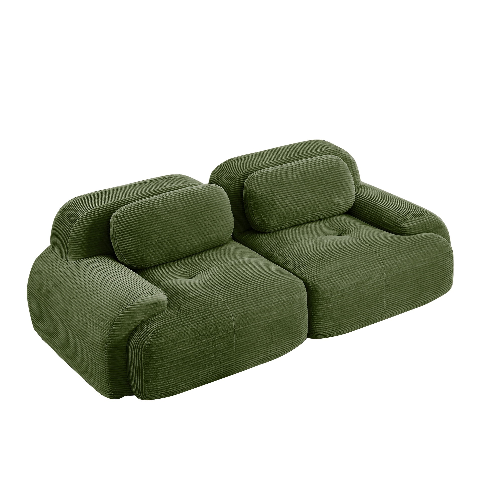 82'' loveseat sofa in luxuryCorduroy Fabric modular for free combo separation curved armrests ,anti-slip design high-resilience sponge fits living rooms bedrooms Audiovisual Room,Olive green