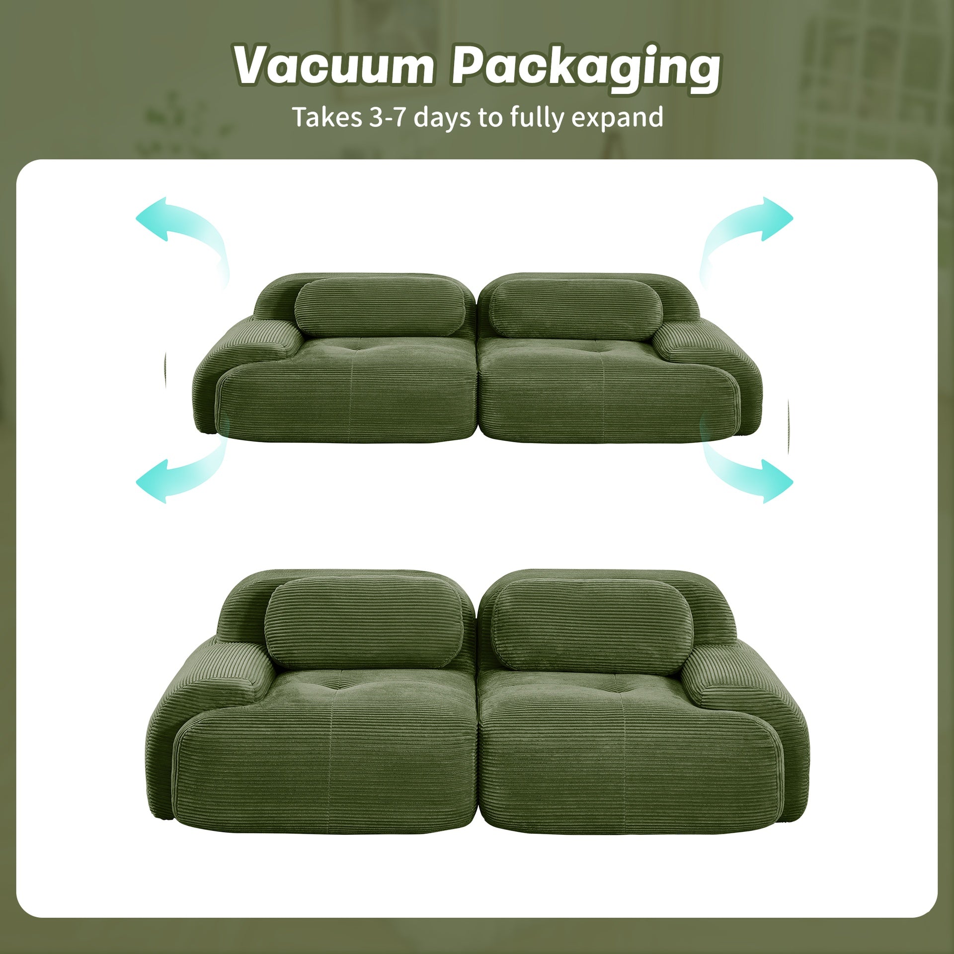 82'' loveseat sofa in luxuryCorduroy Fabric modular for free combo separation curved armrests ,anti-slip design high-resilience sponge fits living rooms bedrooms Audiovisual Room,Olive green