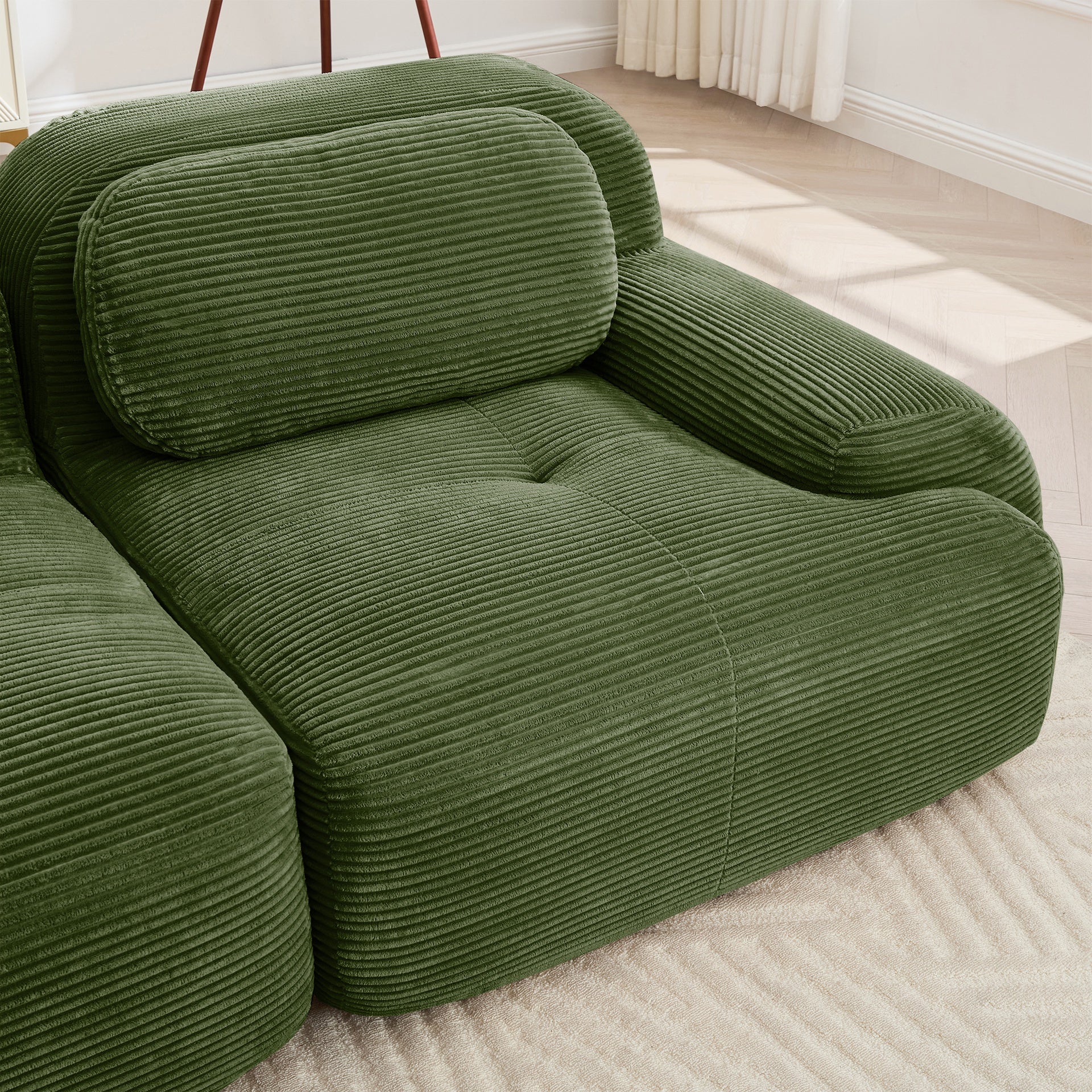 82'' loveseat sofa in luxuryCorduroy Fabric modular for free combo separation curved armrests ,anti-slip design high-resilience sponge fits living rooms bedrooms Audiovisual Room,Olive green